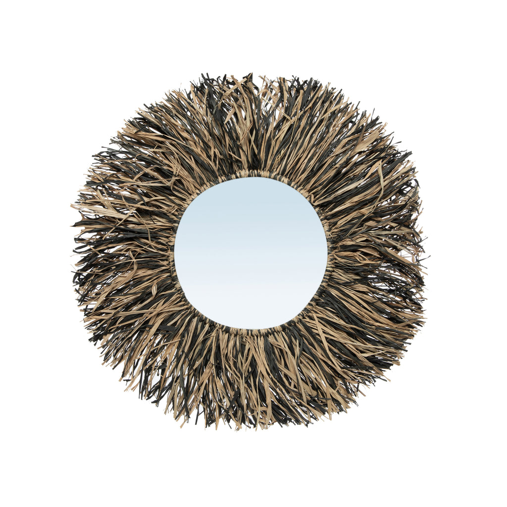 The Raffia Fringe Mirror - Natural Black - S