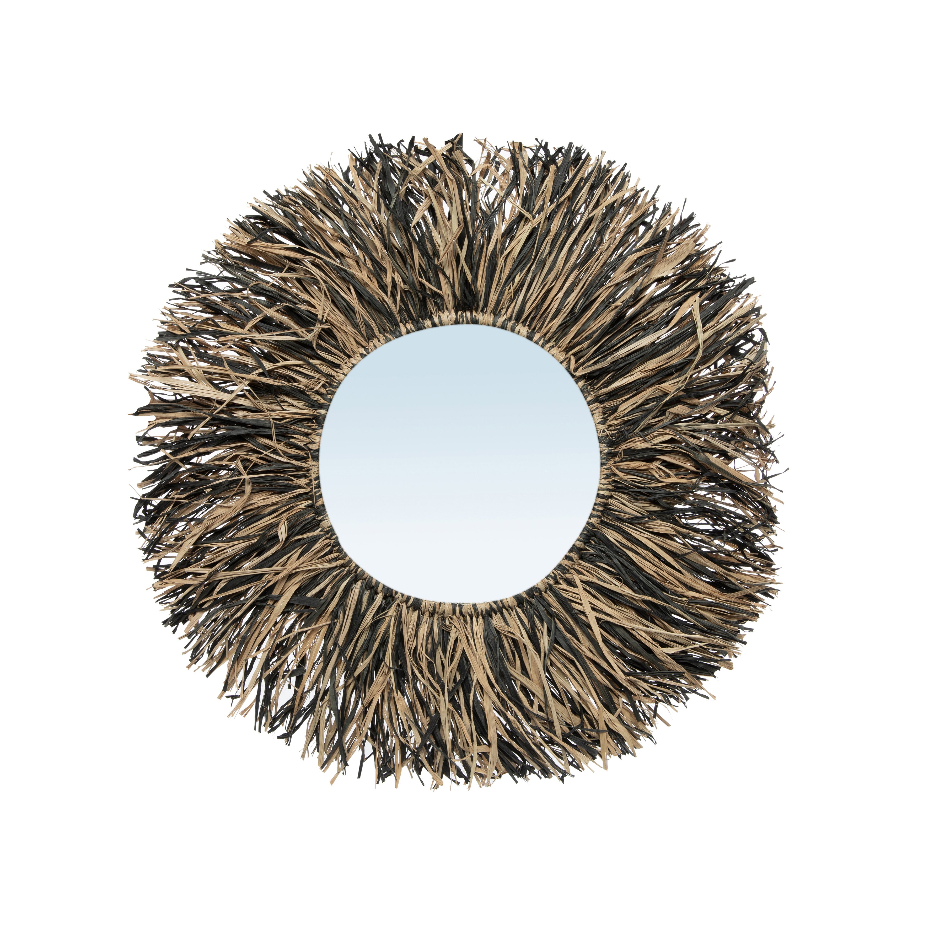 The Raffia Fringe Mirror - Natural Black - S