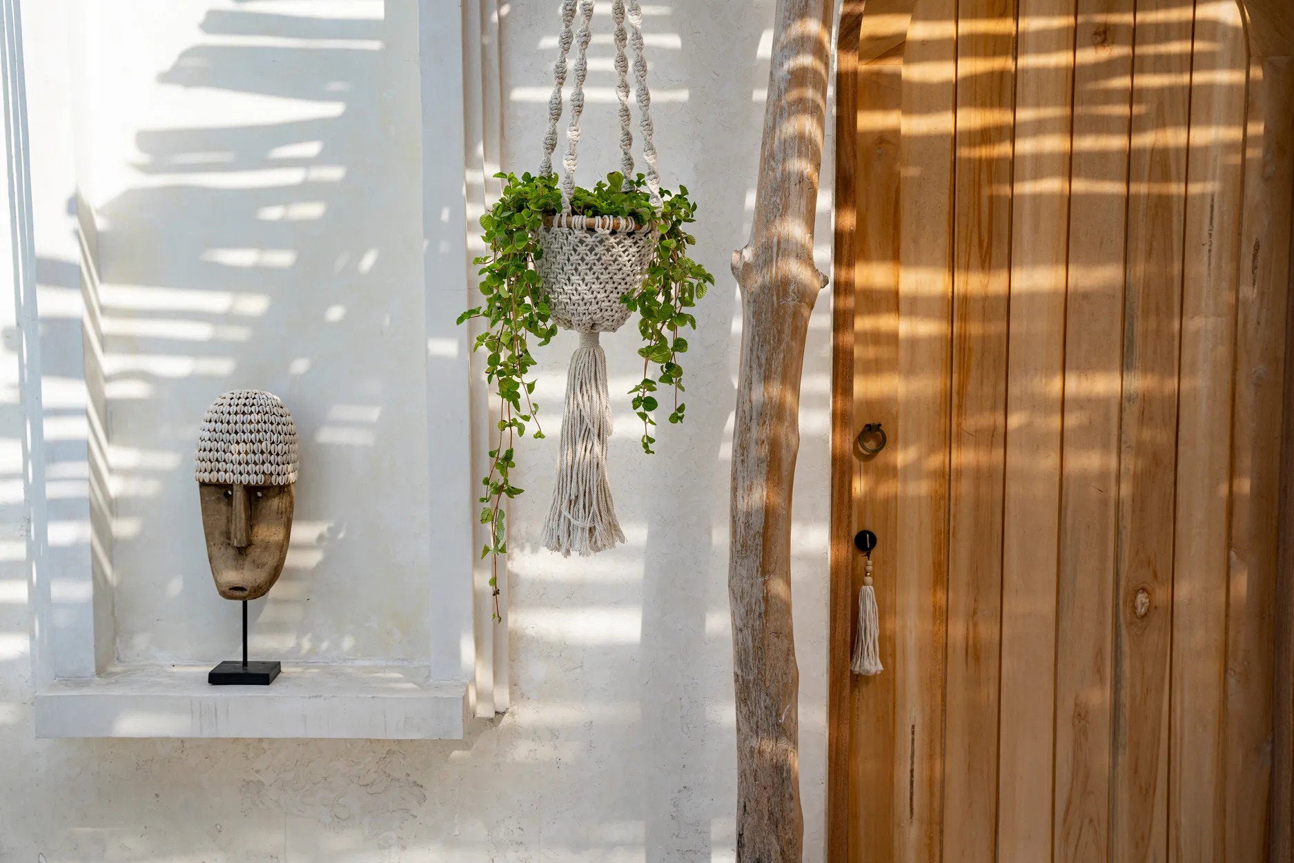 The Twisted Macramé Plant Holder - Natural White -S