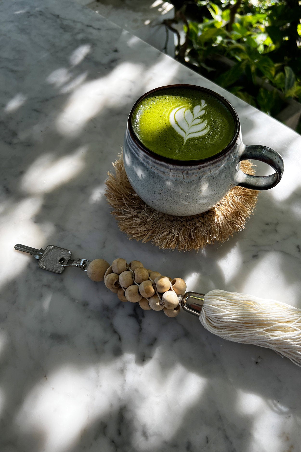 The Wooden Beads Keychain - Natural White