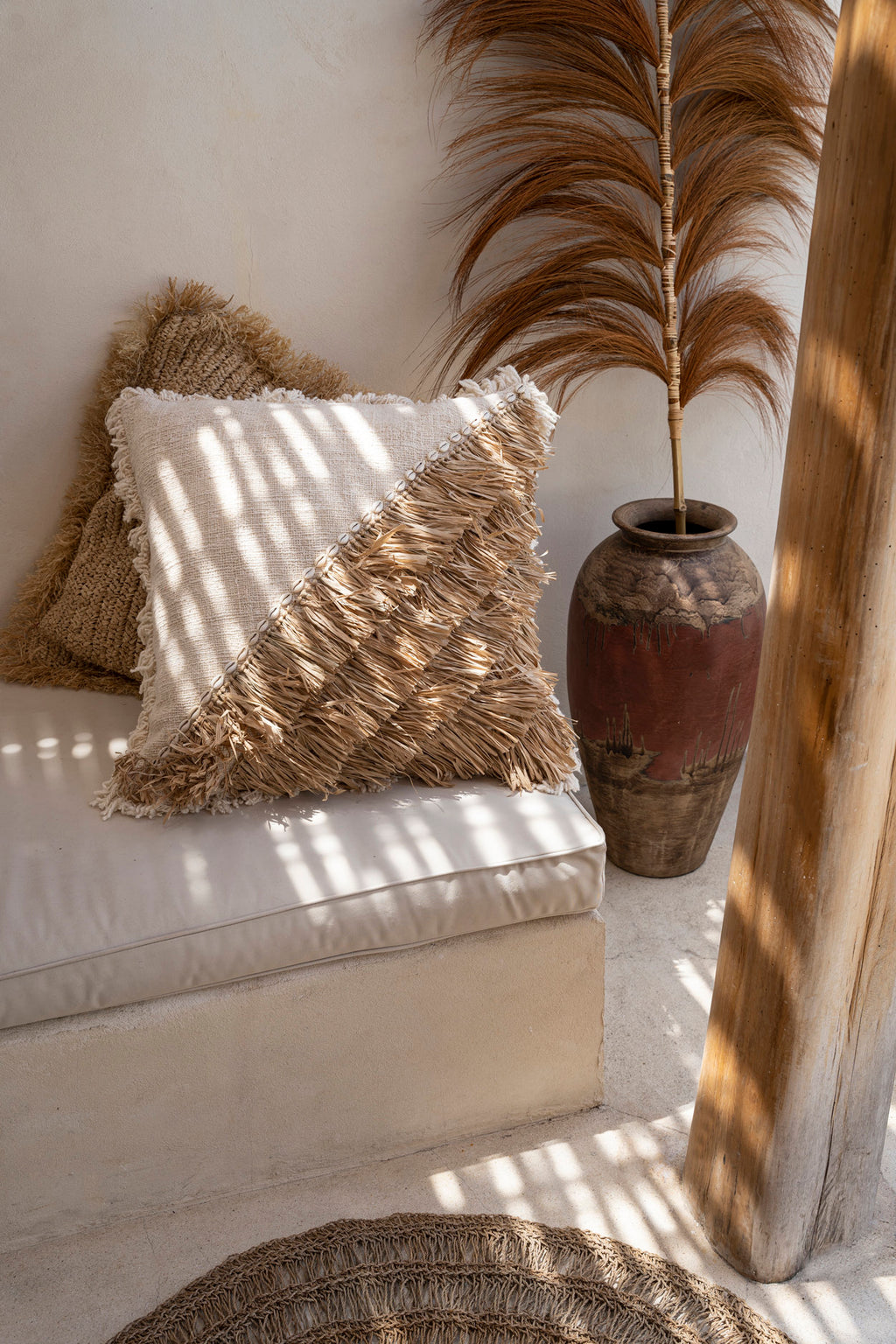 The Raffia Cotton Cushion Cover - Natural White - 60x60