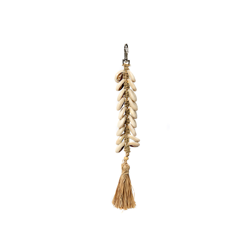 The Raffia Fishbone Keychain - Natural White