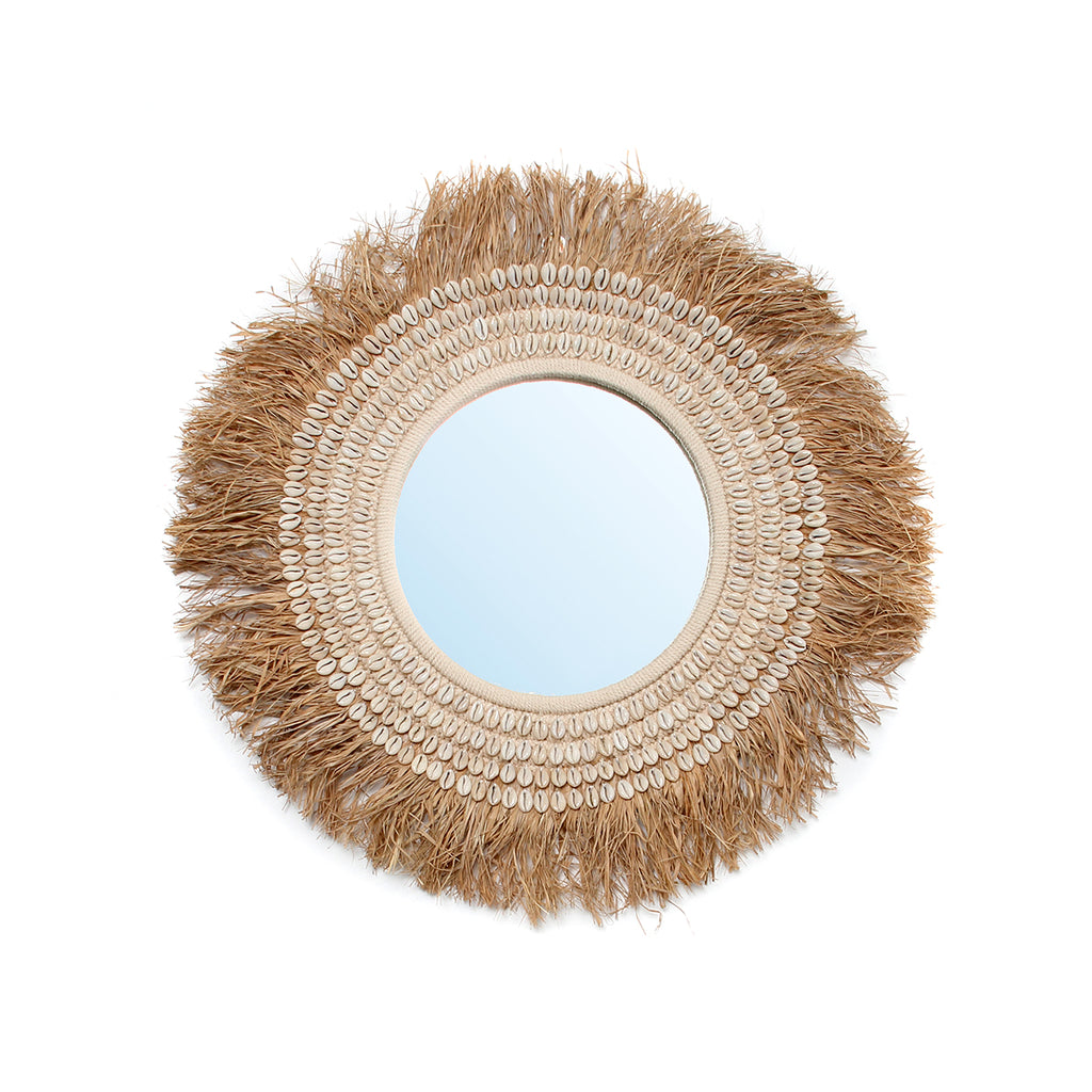 The Raffia Cowrie Mirror - Natural White