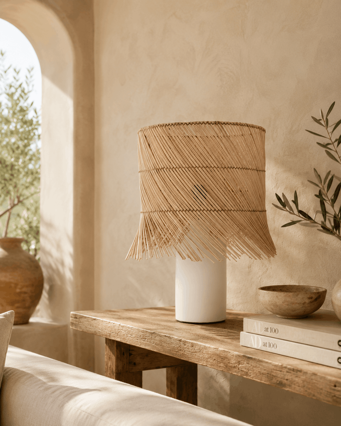 The Rattan Table Lamp - White Natural