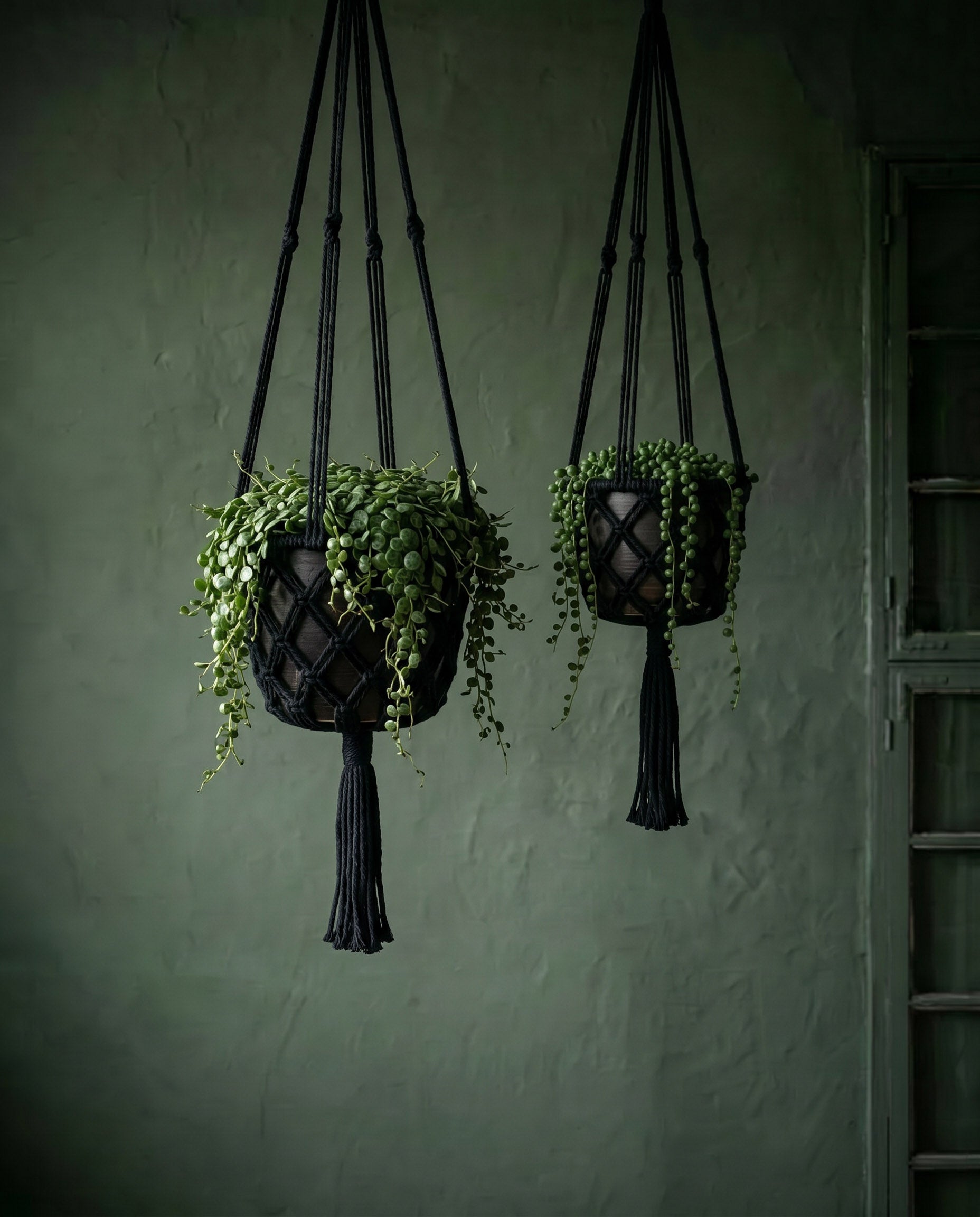 The Macrame Plant Holder - Black - M