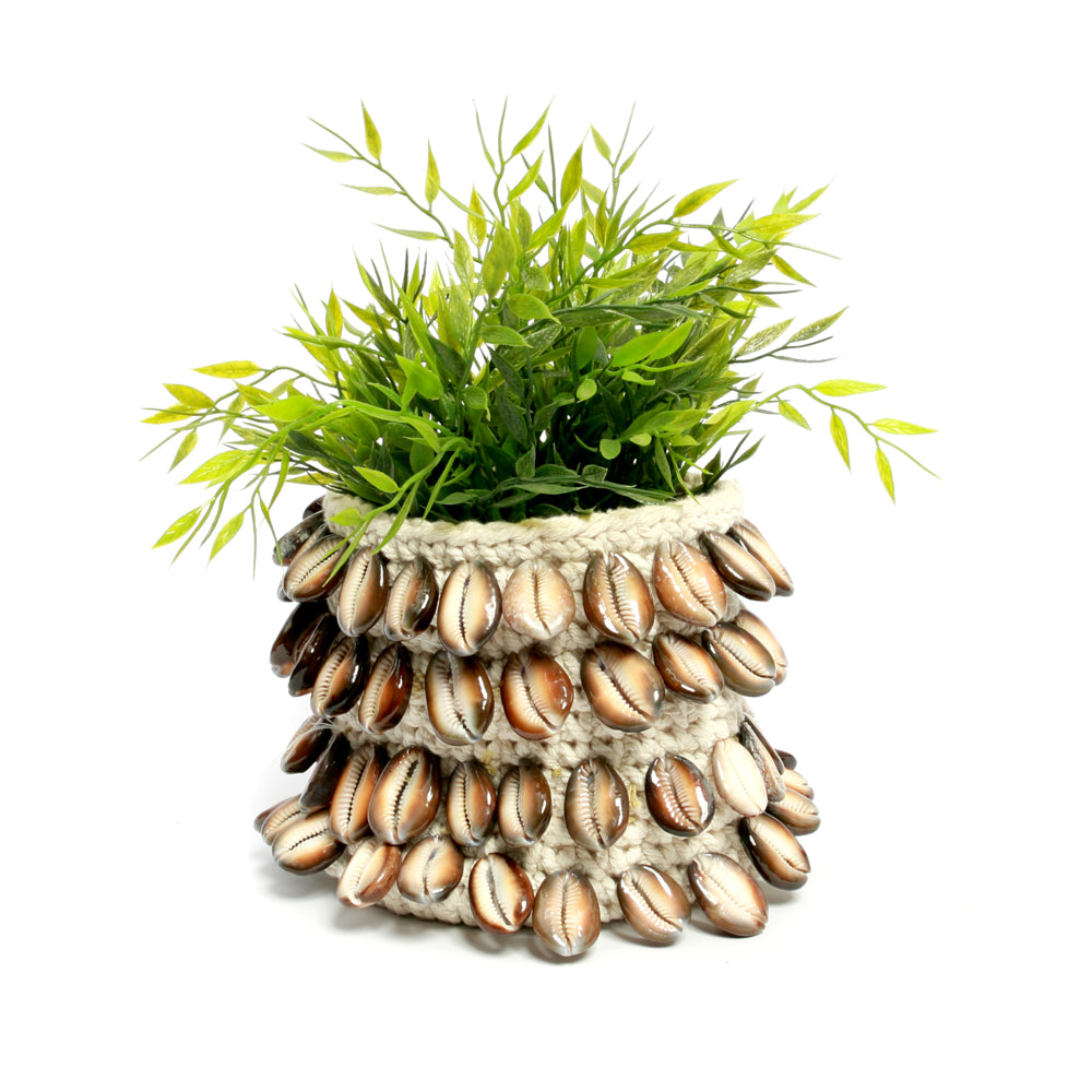 The Cowrie Macrame Planter - Natural Black - M