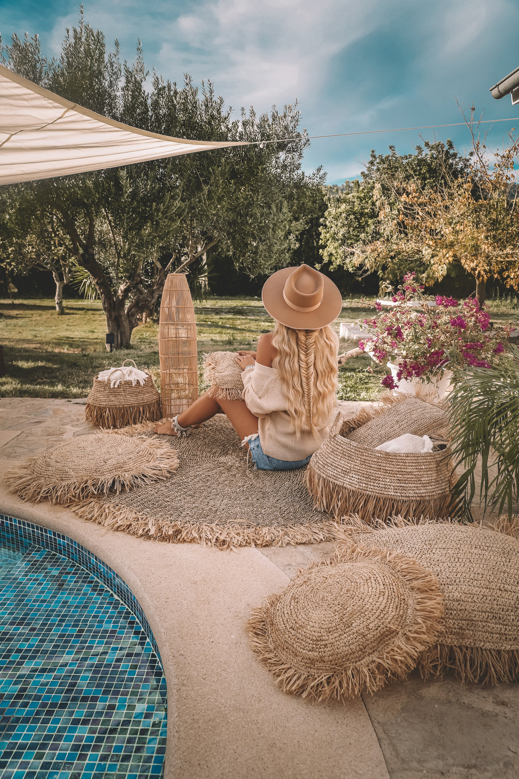The Raffia Cushion Cover Round - Natural - 40x40