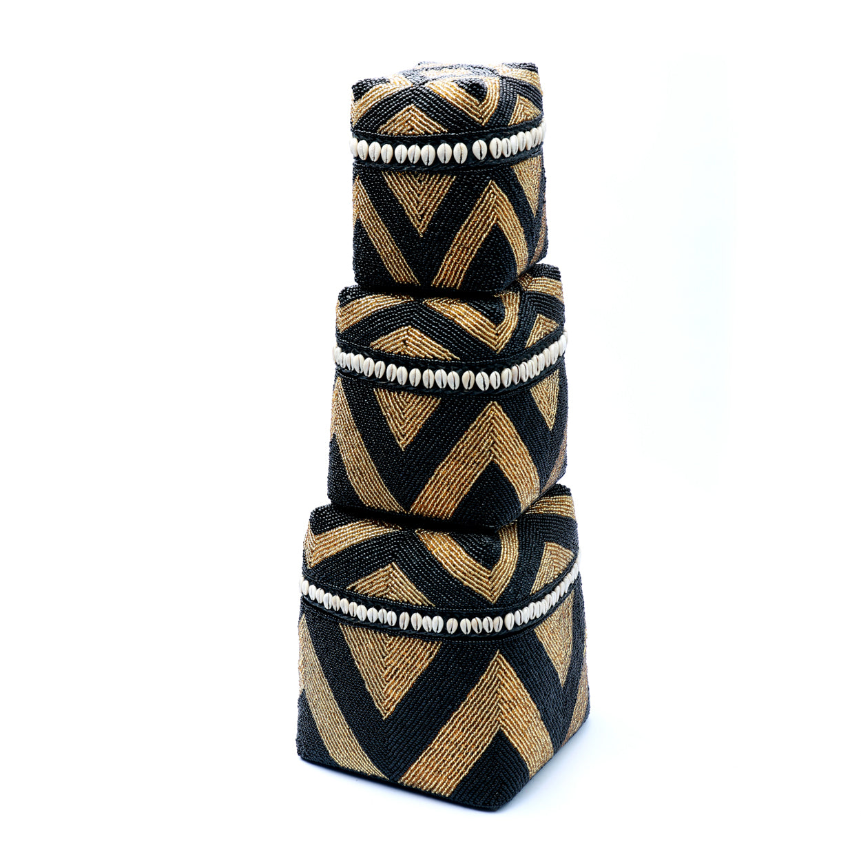 The Beaded Basket Cowrie Diamond - Black Gold - SET/3