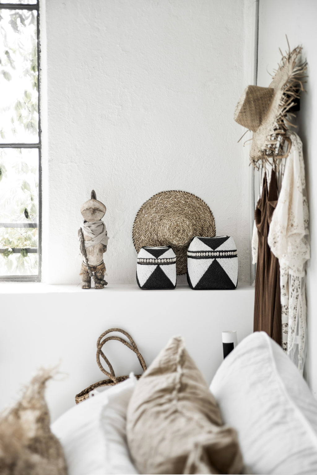 The Beaded Basket Cowrie Diamond - Black White - SET/3