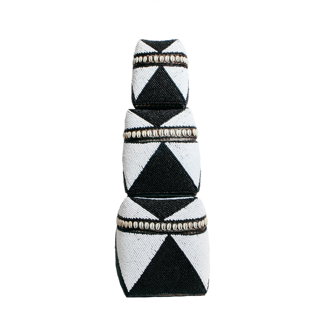 The Beaded Basket Cowrie Diamond - Black White - SET/3