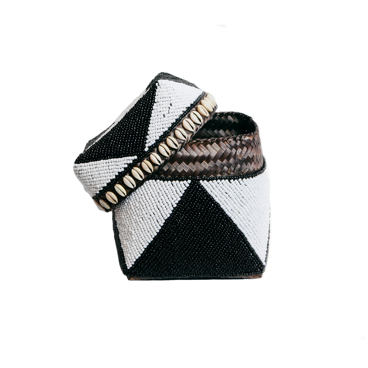 The Beaded Basket Cowrie Diamond - Black White - SET/3