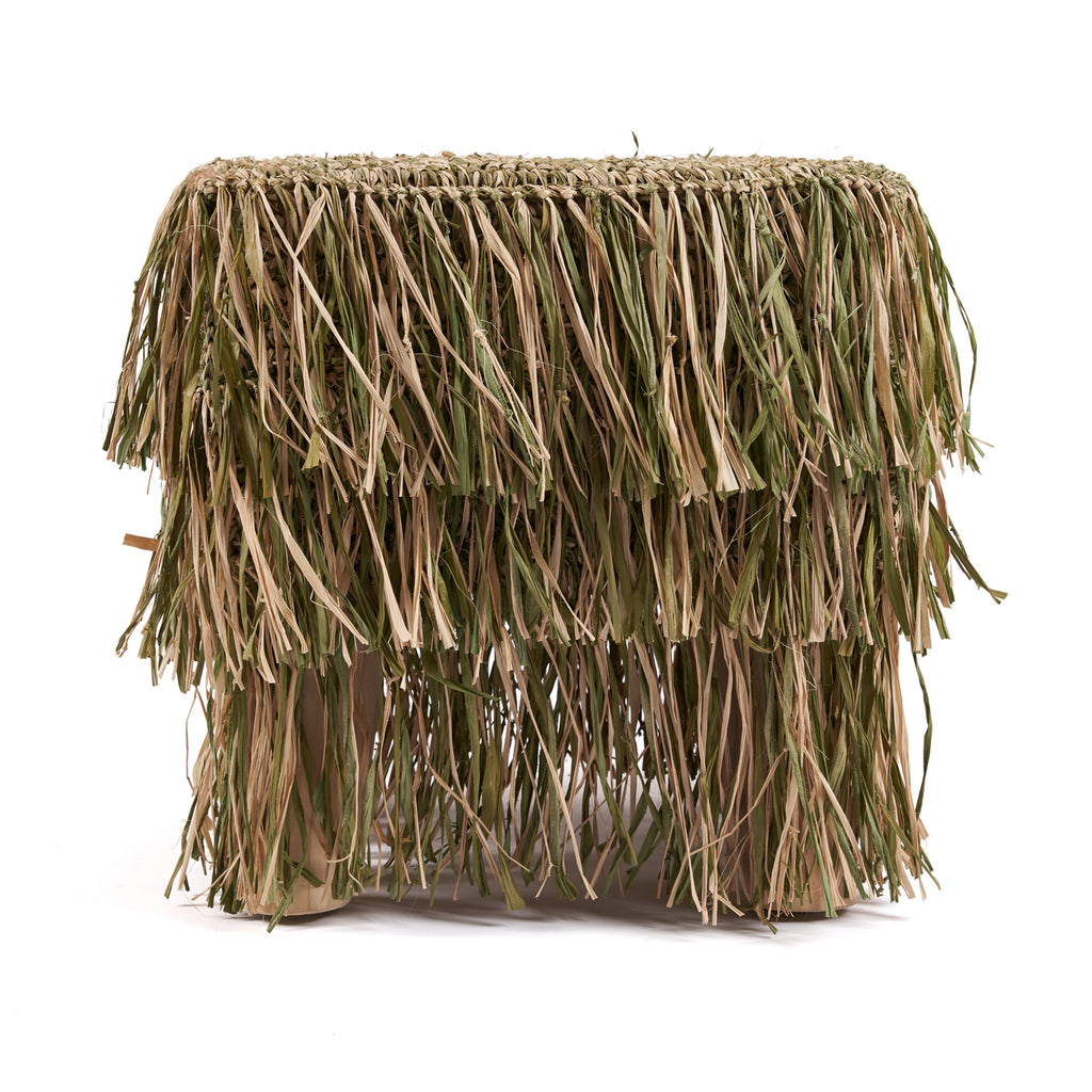 The Raffia Shaggy Stool - Jungle Green - Square
