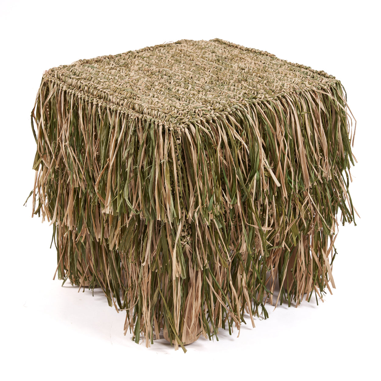 The Raffia Shaggy Stool - Jungle Green - Square