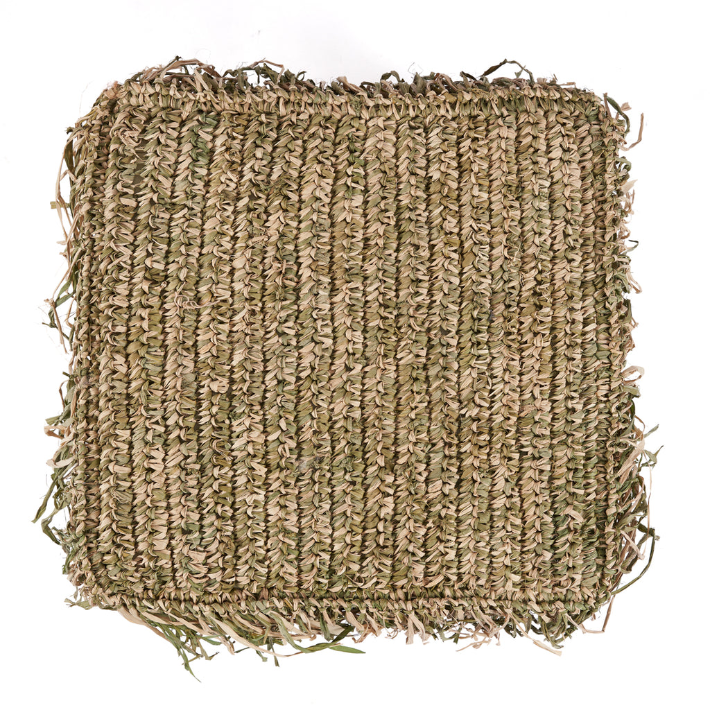 The Raffia Shaggy Stool - Jungle Green - Square