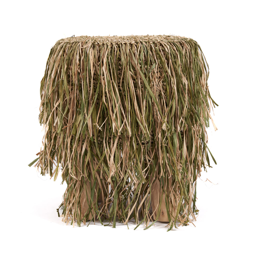 The Raffia Shaggy Stool - Jungle Green - Round