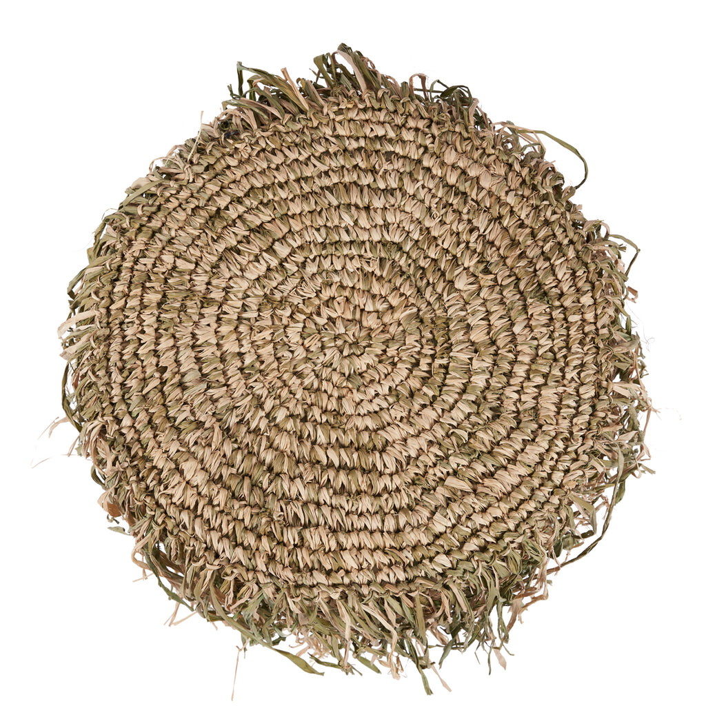 The Raffia Shaggy Stool - Jungle Green - Round
