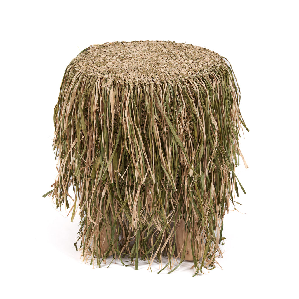 The Raffia Shaggy Stool - Jungle Green - Round