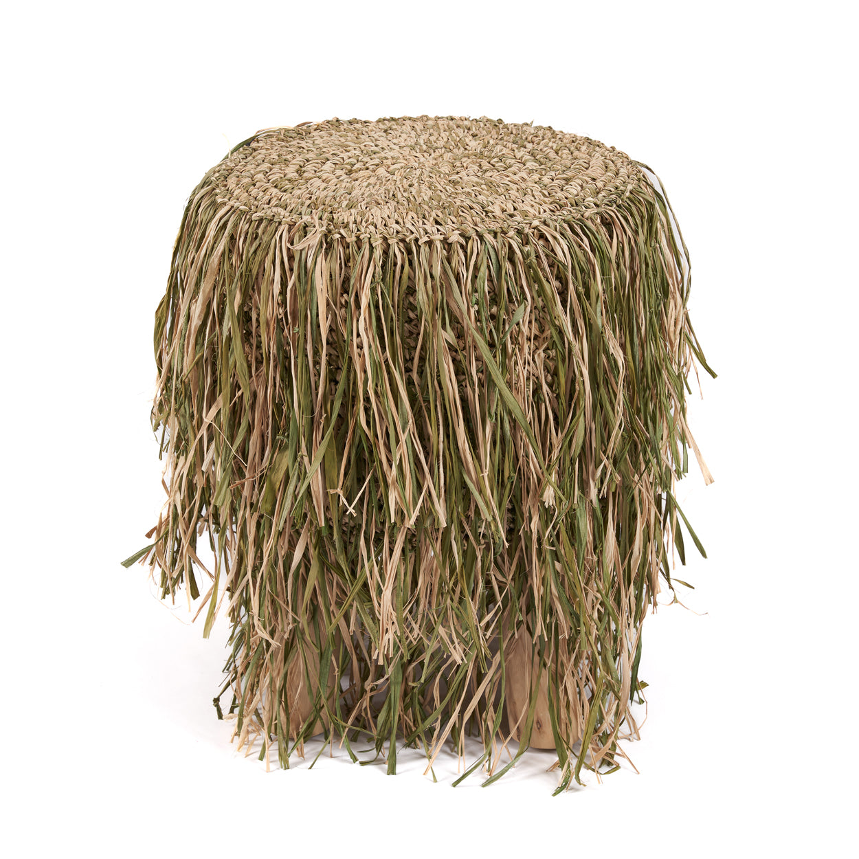 The Raffia Shaggy Stool - Jungle Green - Round