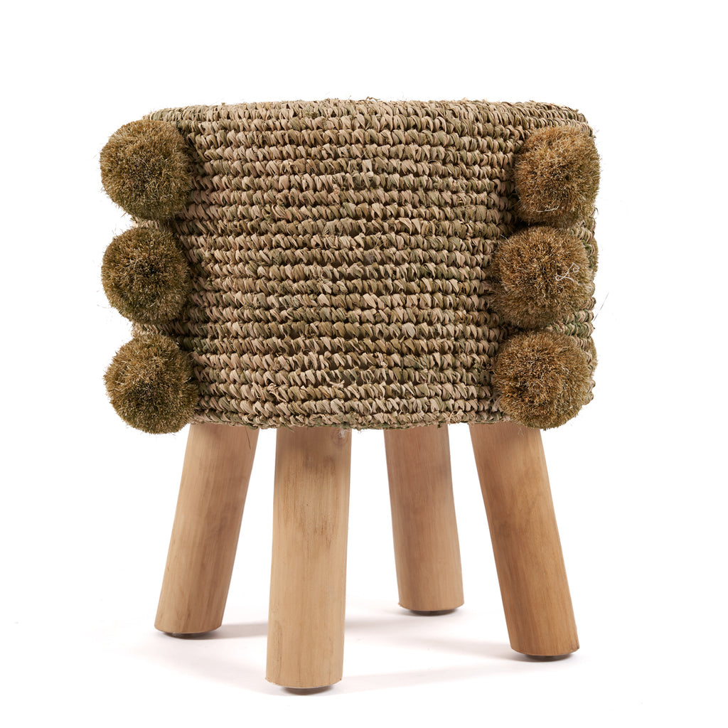 The Raffia Pom Pom Stool - Jungle Green