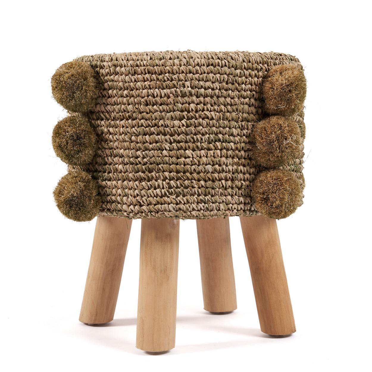 The Raffia Pom Pom Stool - Jungle Green