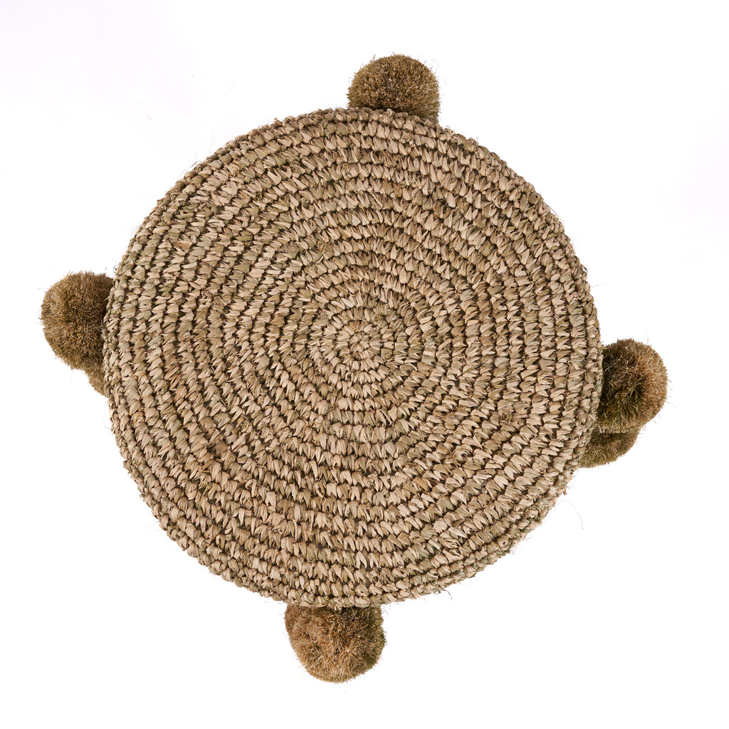 The Raffia Pom Pom Stool - Jungle Green