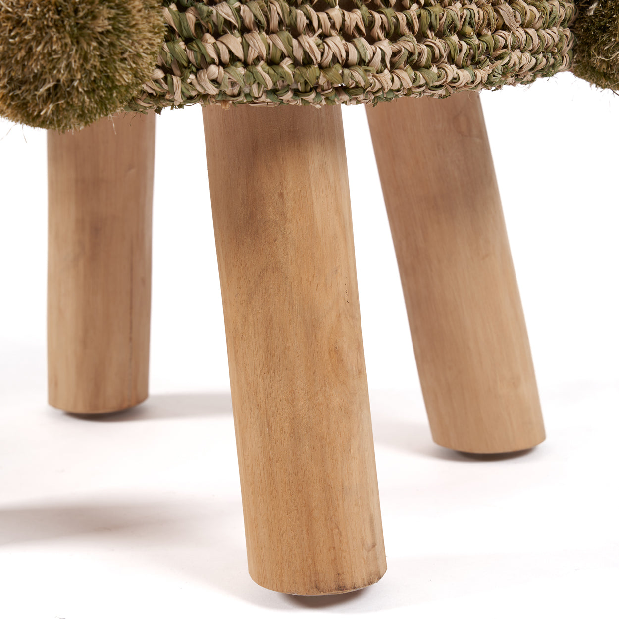 The Raffia Pom Pom Stool - Jungle Green
