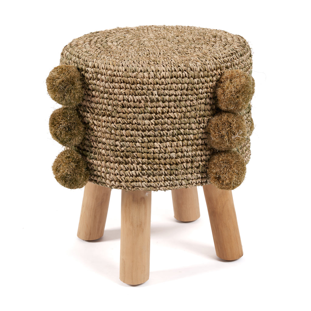 The Raffia Pom Pom Stool - Jungle Green