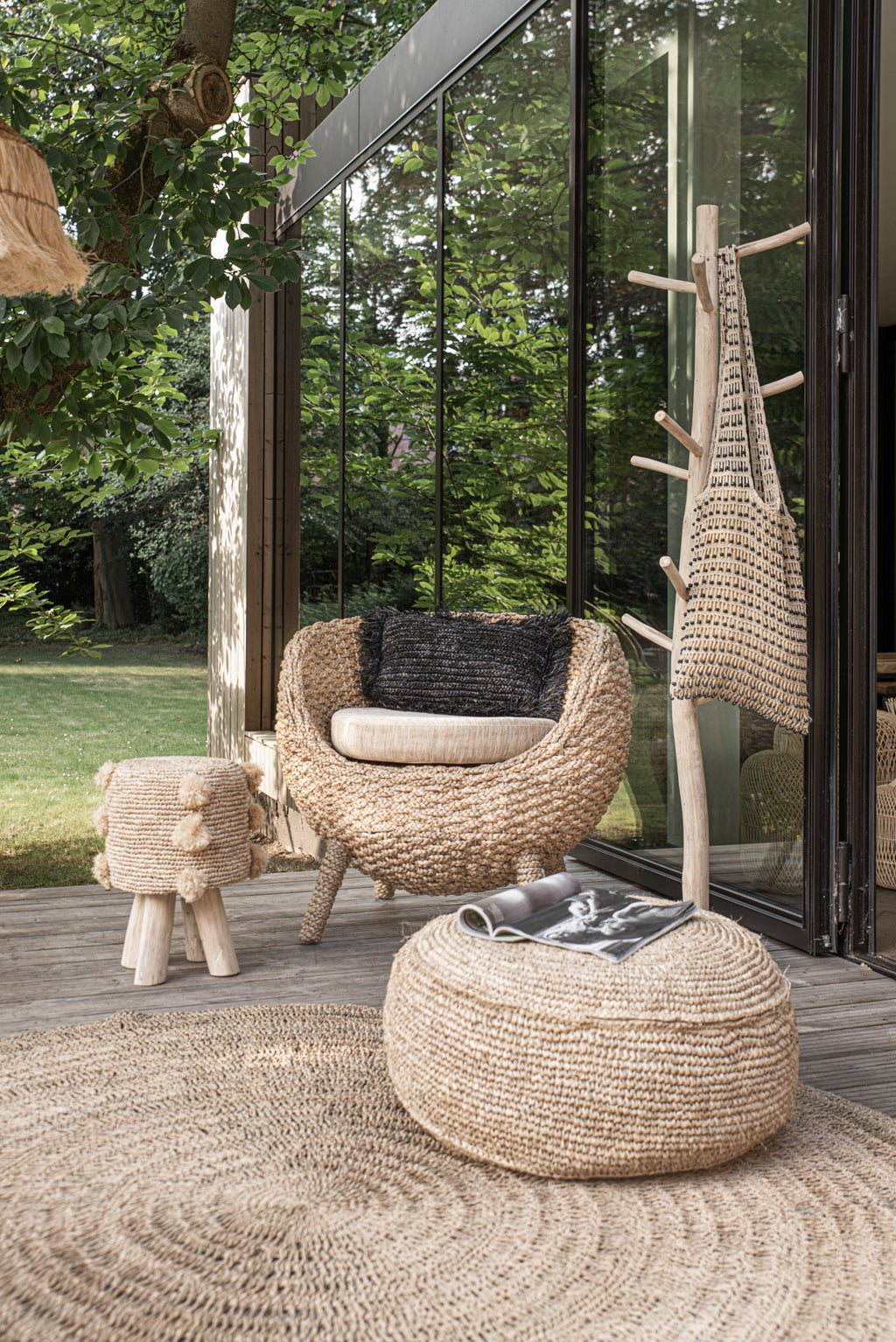 The Raffia Pom Pom Stool