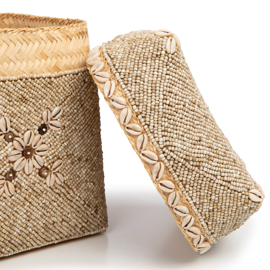 The Beaded Flowers Baskets - Natural Brown - L