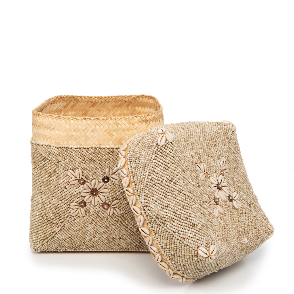 The Beaded Flowers Baskets - Natural Brown - L