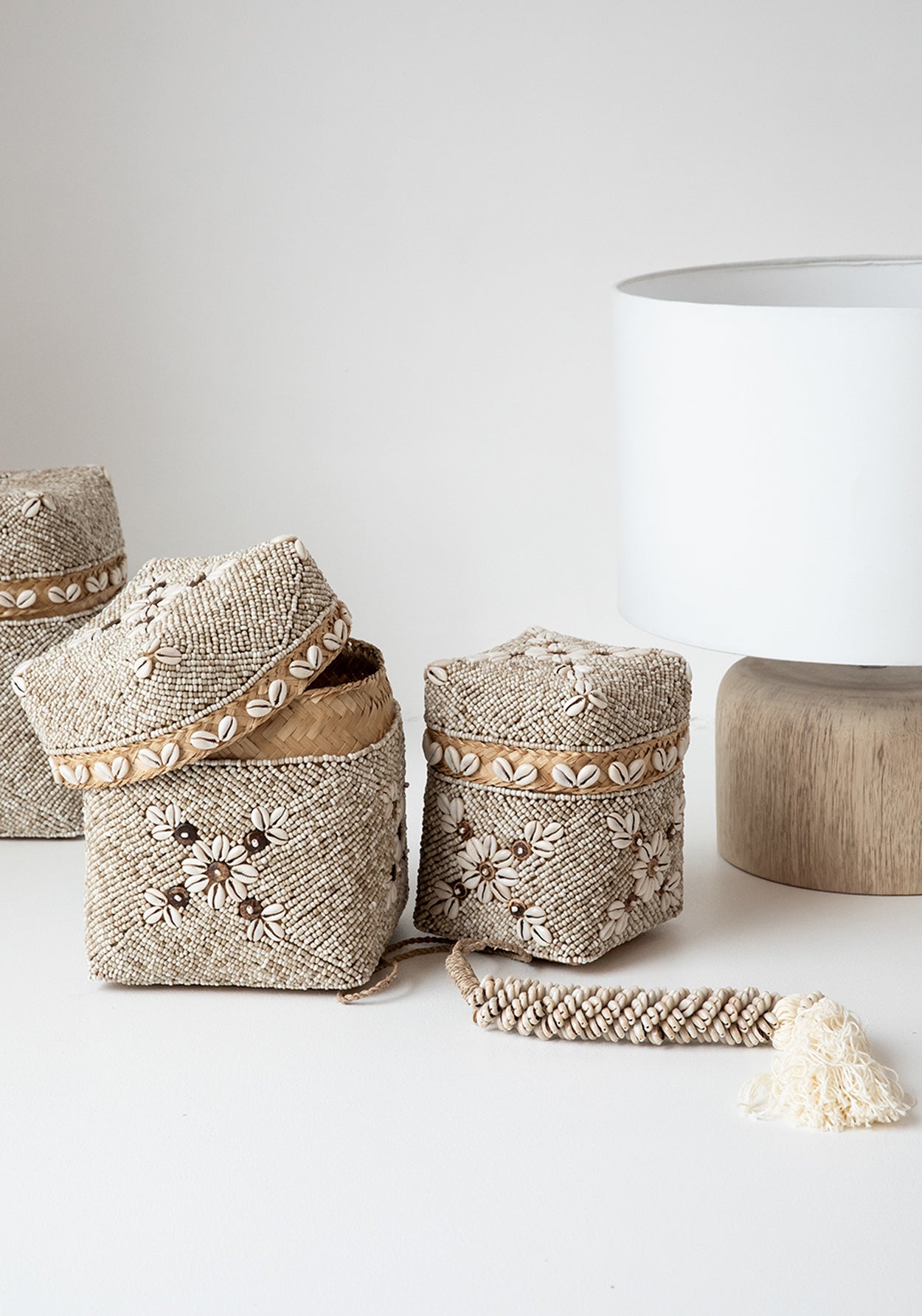 The Beaded Flowers Baskets - Natural Brown - SET/3