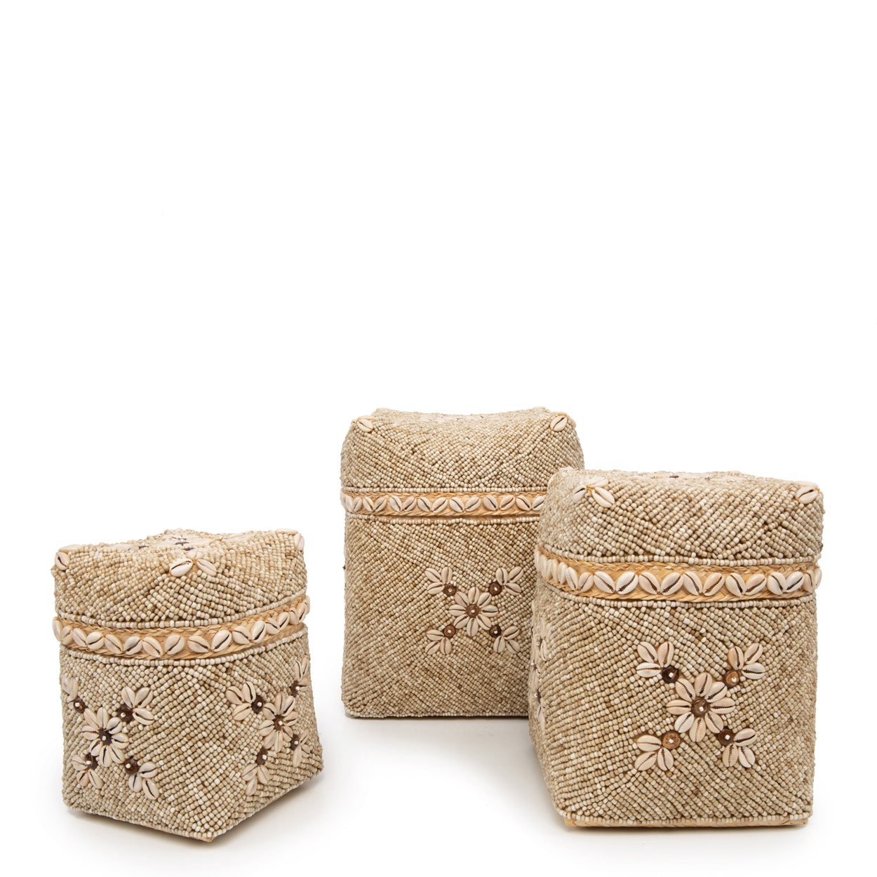 The Beaded Flowers Baskets - Natural Brown - SET/3