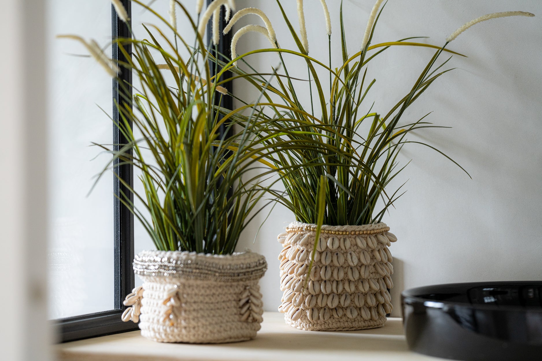 The Gold & Cowrie Macrame Planter - Natural Gold - M