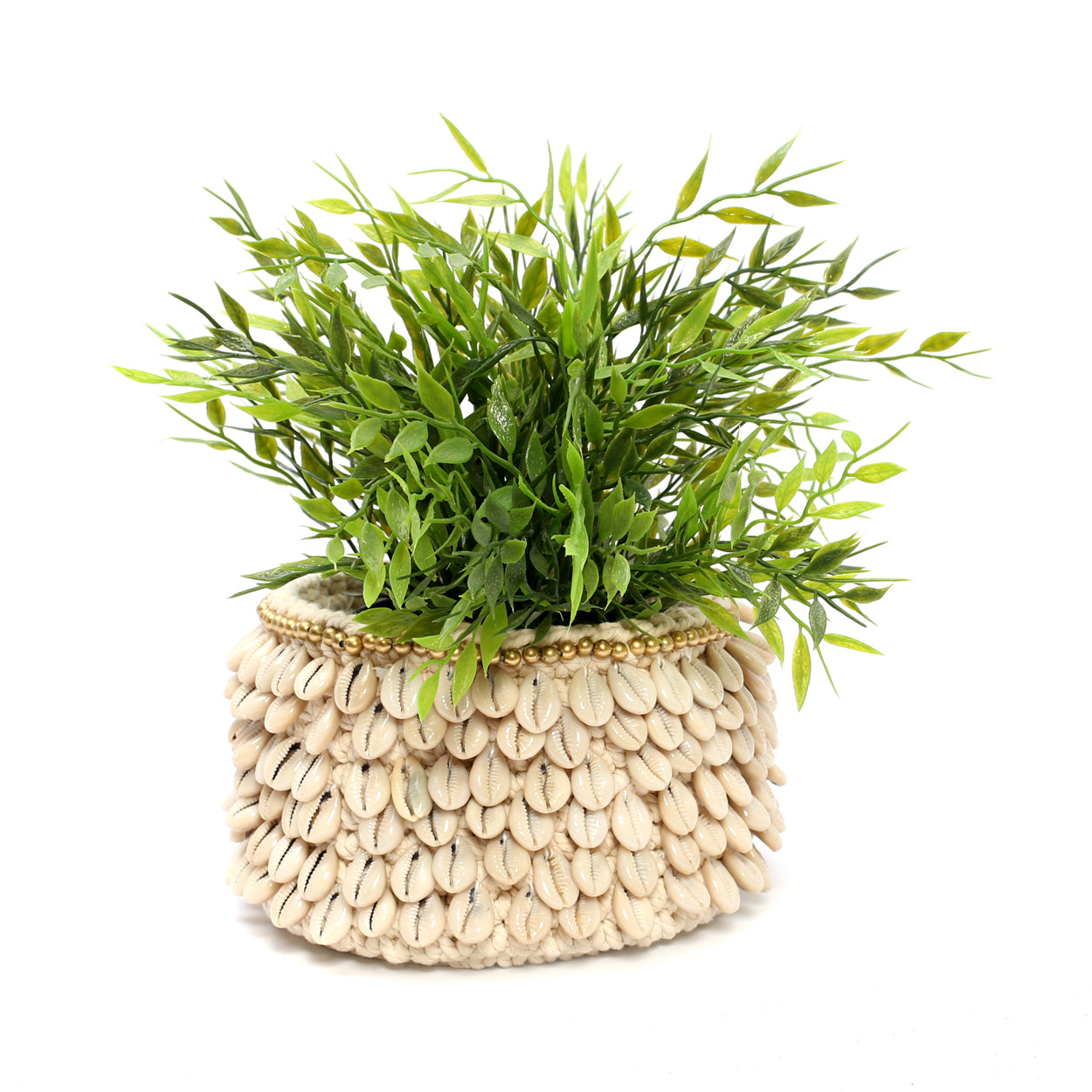 The Gold & Cowrie Macrame Planter - Natural Gold - M