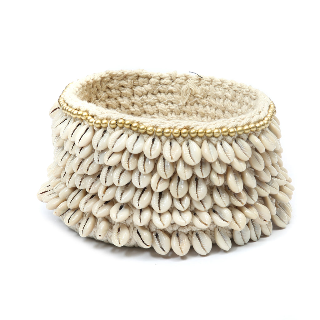 The Gold & Cowrie Macrame Planter - Natural Gold - M