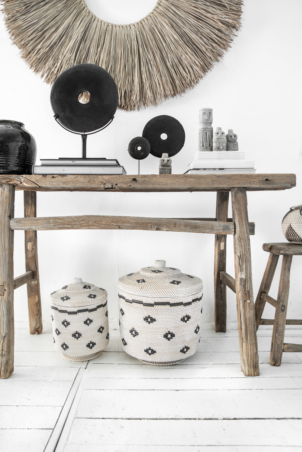 The Paddy Rice Basket - White Black - M
