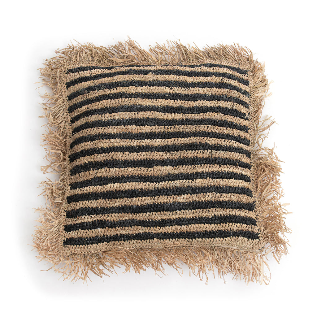 The Raffia Striped Cushion Cover - Natural Black