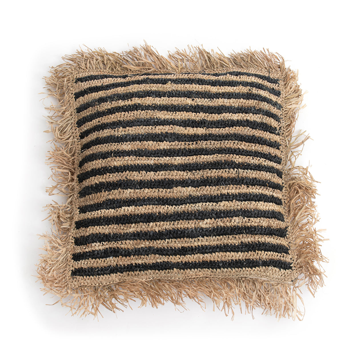 The Raffia Striped Cushion Cover - Natural Black