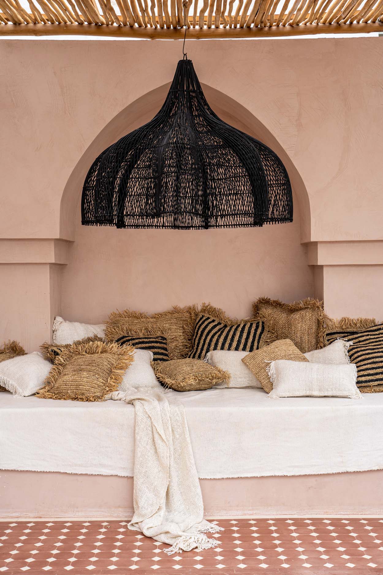 The Raffia Striped Cushion Cover - Natural Black