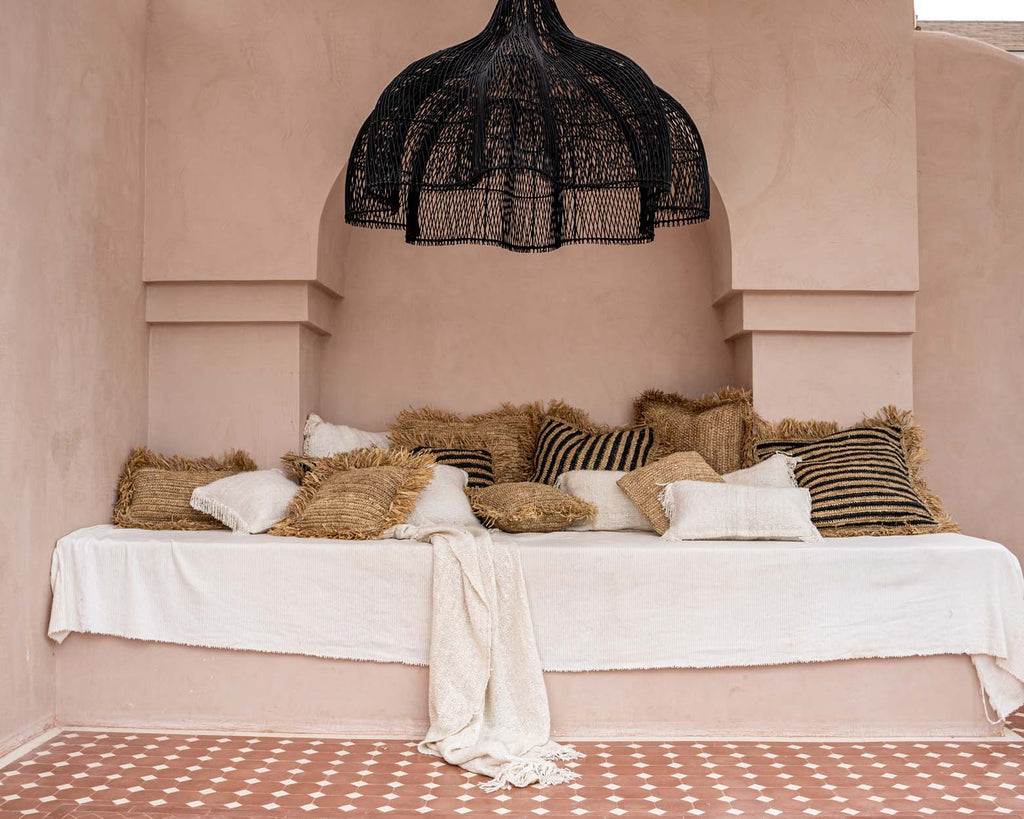 The Raffia Striped Cushion Cover - Natural Black