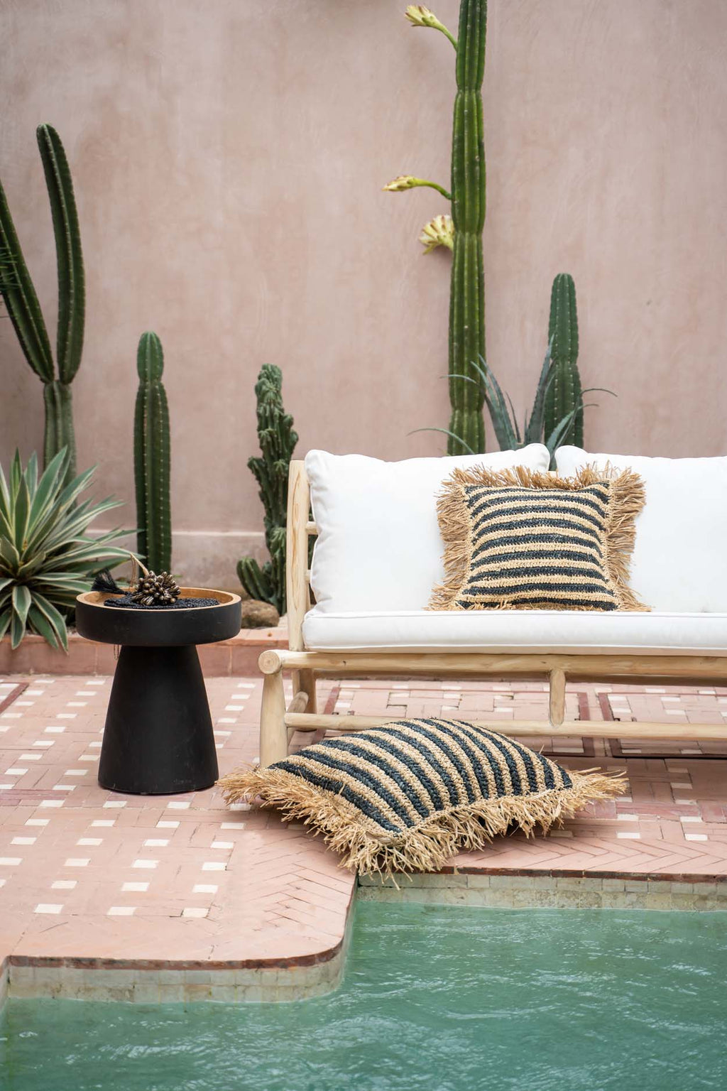 The Raffia Striped Cushion Cover - Natural Black