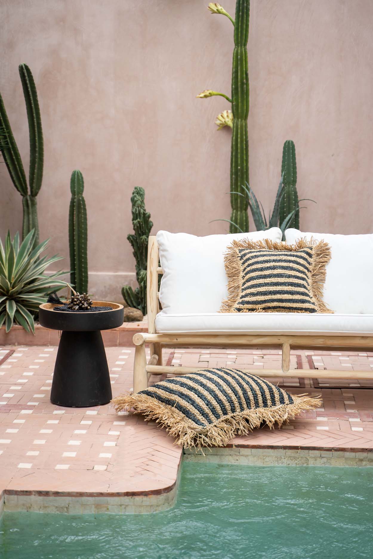 The Raffia Striped Cushion Cover - Natural Black