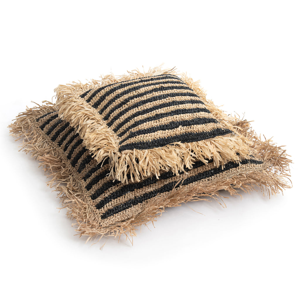 The Raffia Striped Cushion Cover - Natural Black