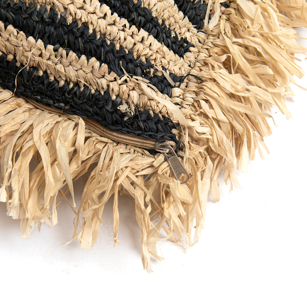 The Raffia Striped Cushion Cover - Natural Black
