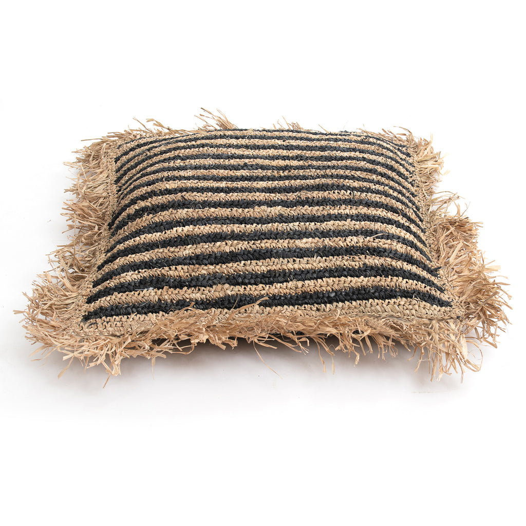 The Raffia Striped Cushion Cover - Natural Black