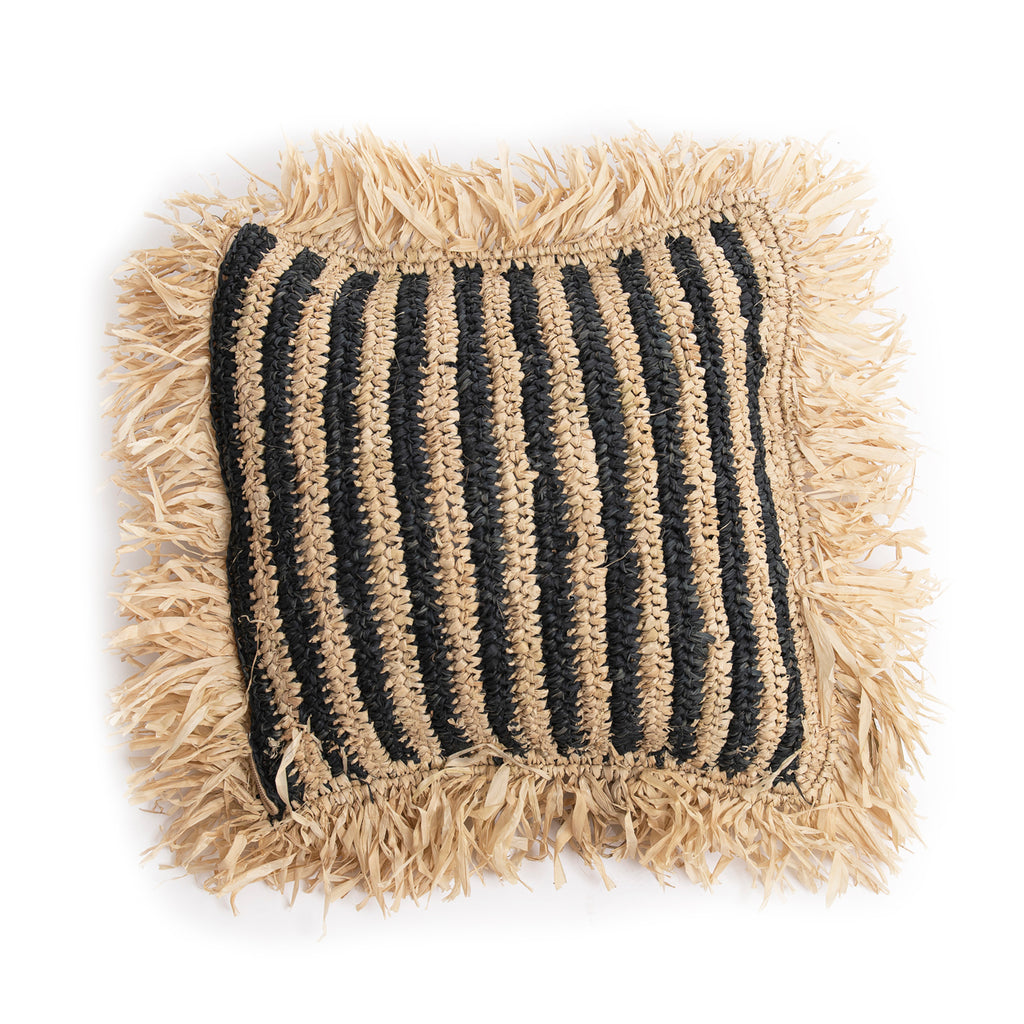 The Raffia Striped Cushion Cover - Natural Black