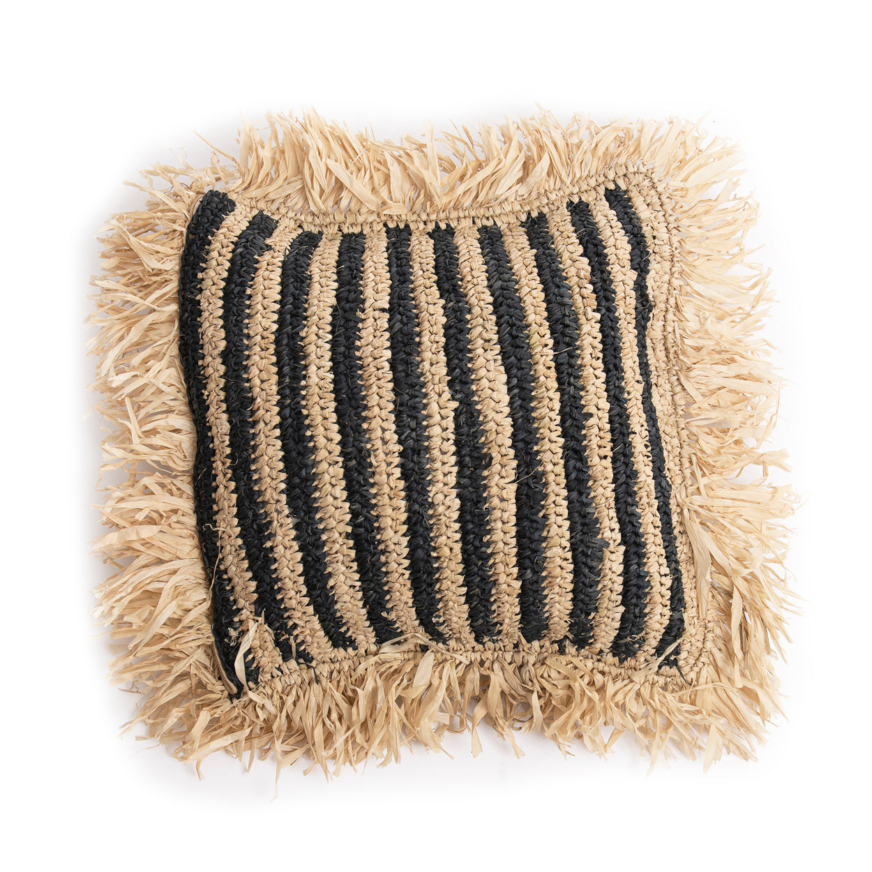 The Raffia Striped Cushion Cover - Natural Black