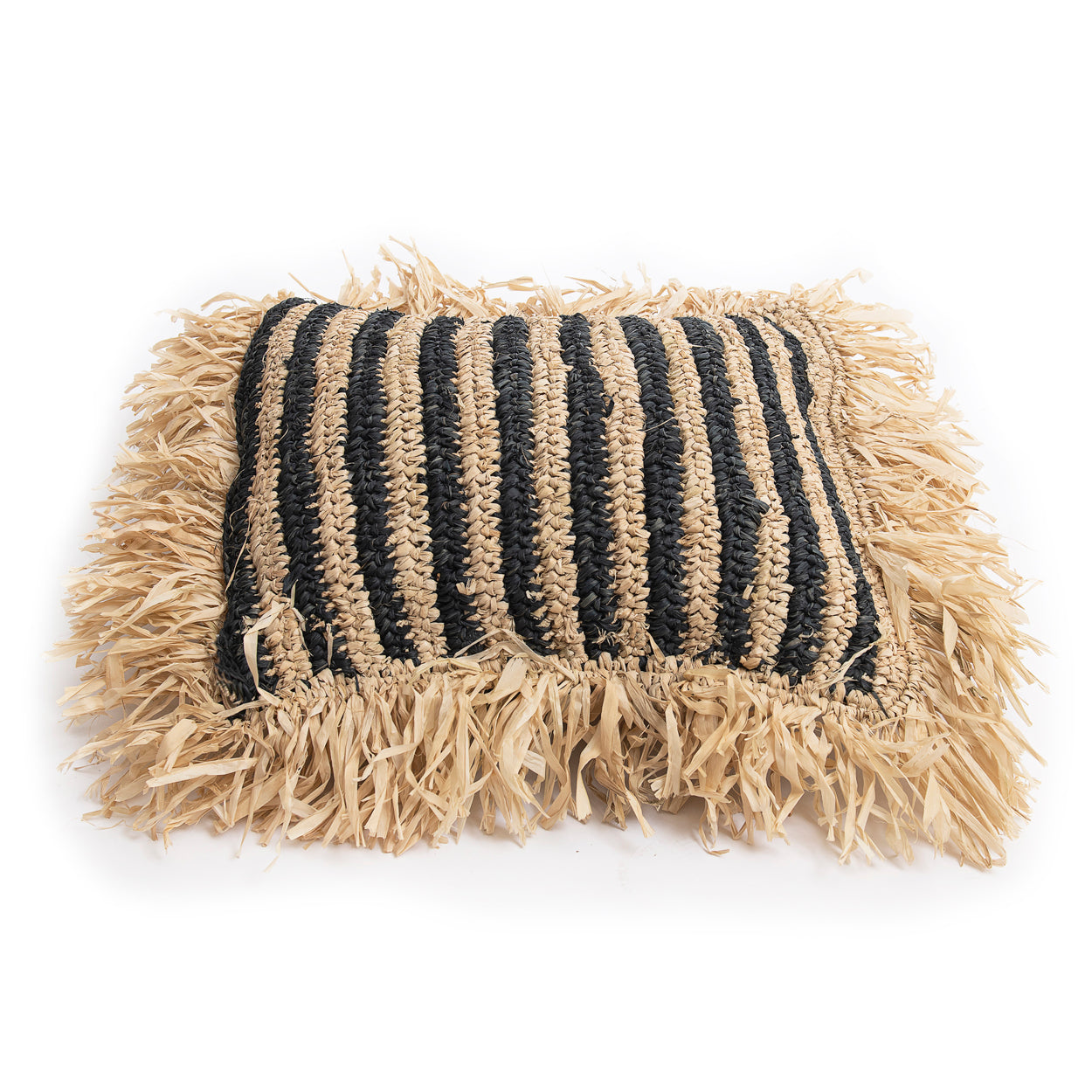 The Raffia Striped Cushion Cover - Natural Black