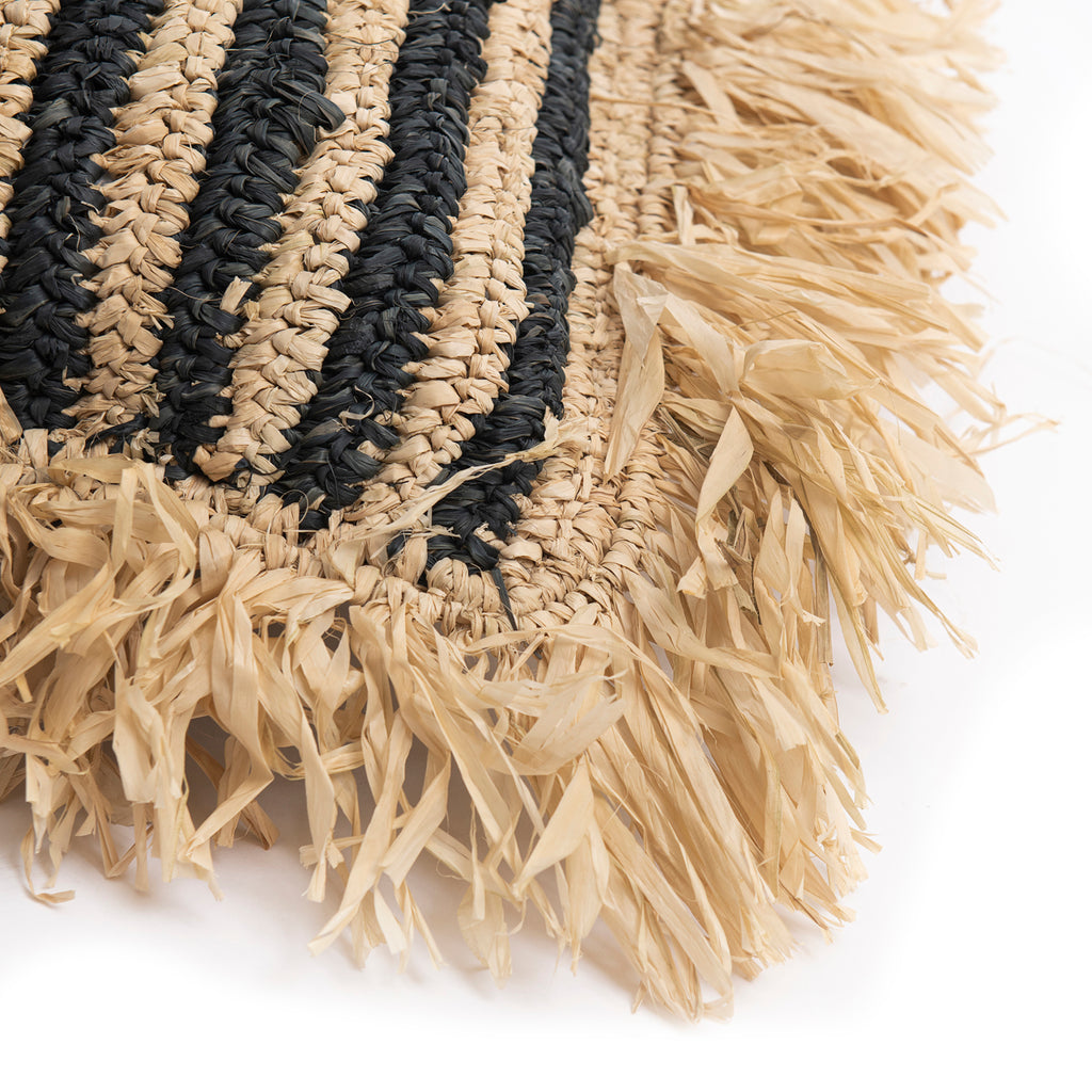 The Raffia Striped Cushion Cover - Natural Black